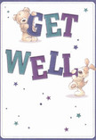 Overflowing with optimism and sweet encouragement, this whimsical get well card radiates the spirit of Croydon's vibrant neighbourhoods. Two charming companions-a loveable teddy bear and a playful puppy-come alive in lively illustration, each joyously interacting with the large, colourful 'Get Well' lettering that anchors the scene. The bear's fluffy, honey-toned coat and the puppy's soft, expressive face catch the light with a gentle sheen, inviting thoughts of comfort. Starbursts in deep purple, teal, and cornflower blue are scattered generously above and around the characters, sparkling like the city's evening lights from Fairfield Halls to Surrey Street. The font is full and freshly drawn, painted in hues that stand boldly against a creamy white background, reminiscent of inviting blooms prepared for delivery at one of Croydon's friendly florists. This card, with its carefully crafted details and upbeat mood, carries the same emotional lift as a personalised bouquet sent to a friend recuperating on Tamworth Road or in a nearby hospital ward. With its animated design and heartfelt spirit, it serves as a gentle reminder that kindness and hope flourish in Croydon, reaching out to heal and reassure at every turn.
